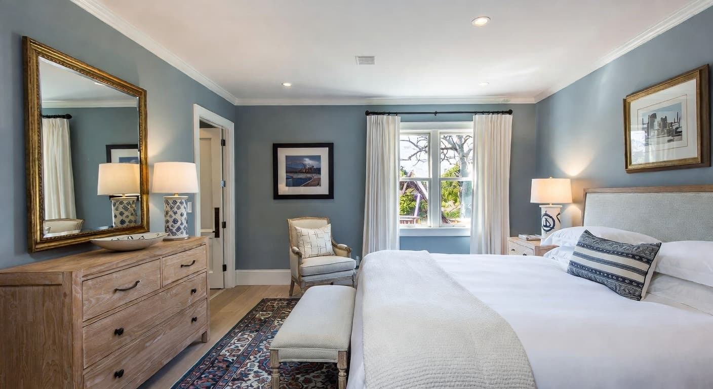 Nautical guest room interior design - featuring nautical style furniture, decor, colors, and layout ideas for your guest room