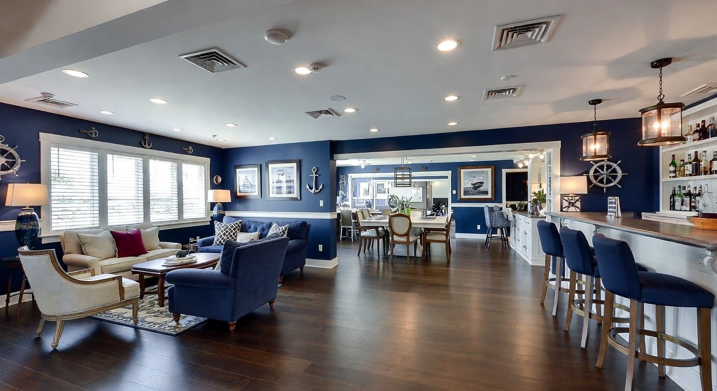 Nautical multi-purpose room interior design - featuring nautical style furniture, decor, colors, and layout ideas for your multi-purpose room