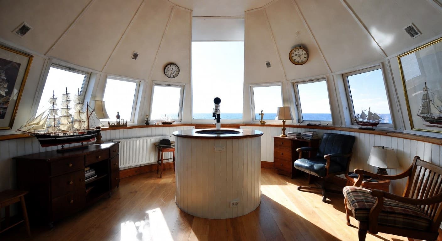 Nautical observatory interior design - featuring nautical style furniture, decor, colors, and layout ideas for your observatory