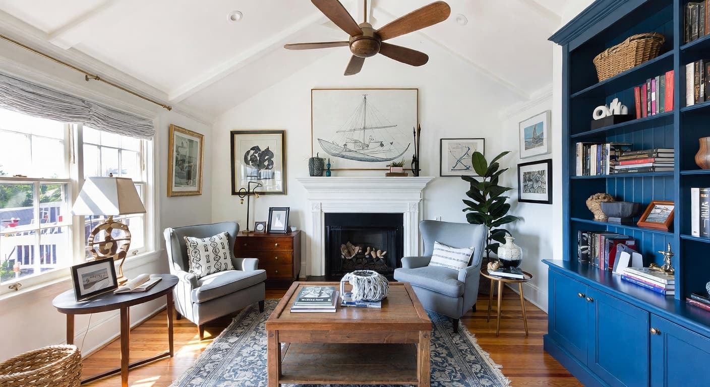 Nautical pet room interior design - featuring nautical style furniture, decor, colors, and layout ideas for your pet room