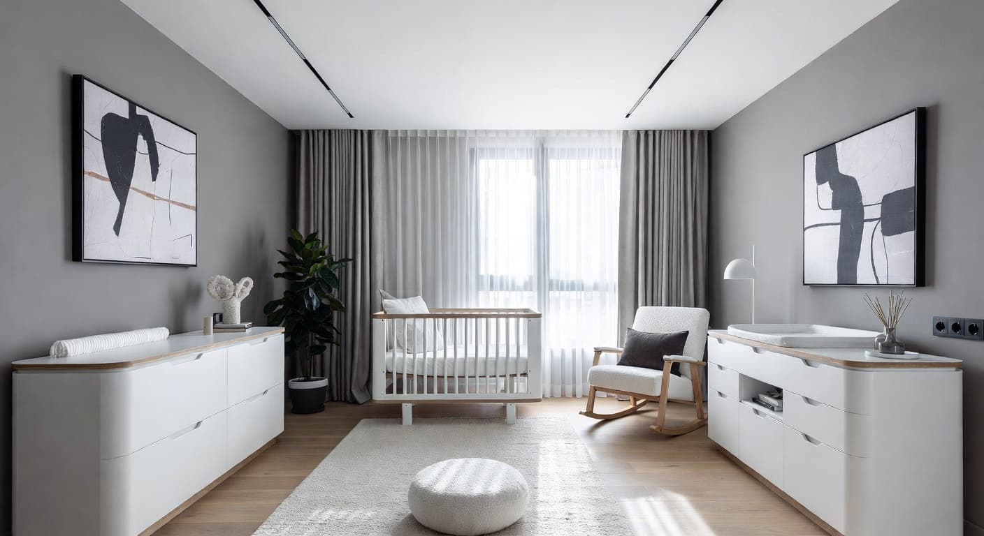 Neo-Futurism nursery interior design - featuring neo-futurism style furniture, decor, colors, and layout ideas for your nursery