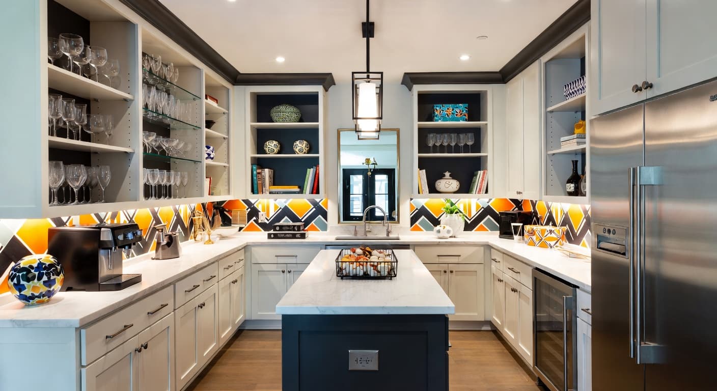 Neo-Memphis butler's pantry interior design - featuring neo-memphis style furniture, decor, colors, and layout ideas for your butler's pantry