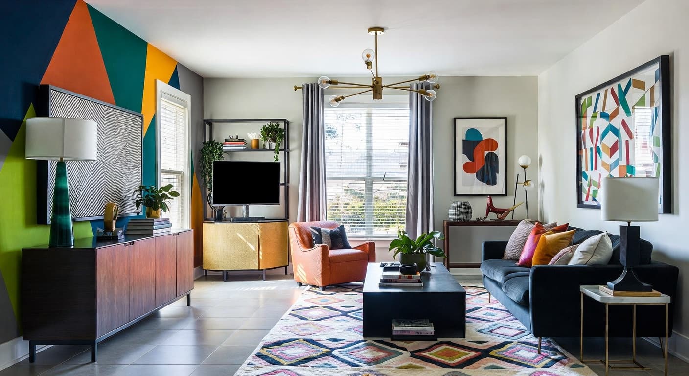 Neo-Memphis entryway interior design - featuring neo-memphis style furniture, decor, colors, and layout ideas for your entryway