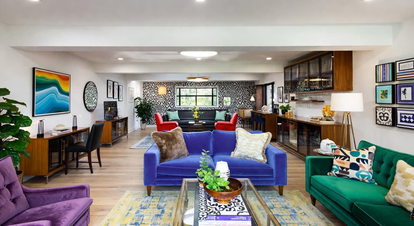 Neo-Memphis garage interior interior design - featuring neo-memphis style furniture, decor, colors, and layout ideas for your garage interior