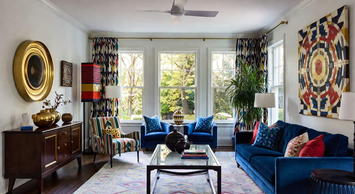 Neo-Memphis outdoor space interior design - featuring neo-memphis style furniture, decor, colors, and layout ideas for your outdoor space