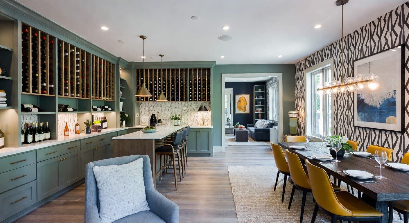 Neo-Memphis wine cellar interior design - featuring neo-memphis style furniture, decor, colors, and layout ideas for your wine cellar