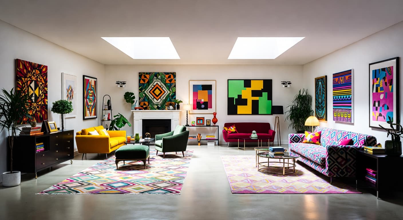 Neo-Memphis workshop interior design - featuring neo-memphis style furniture, decor, colors, and layout ideas for your workshop