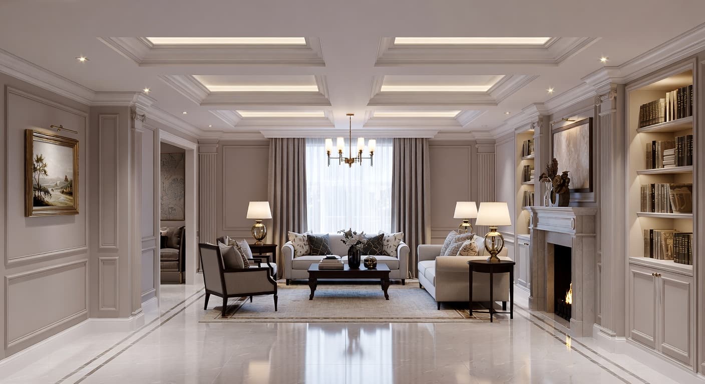 Neoclassical basement interior design - featuring neoclassical style furniture, decor, colors, and layout ideas for your basement