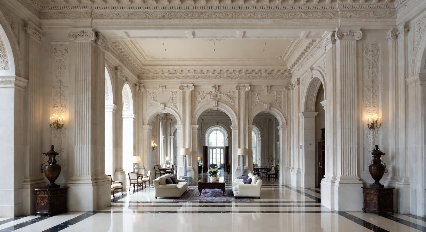 Neoclassical entryway interior design - featuring neoclassical style furniture, decor, colors, and layout ideas for your entryway