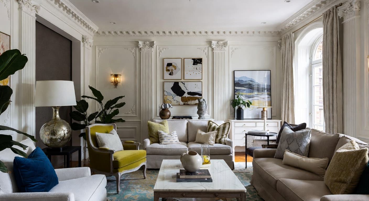 Neoclassical game room interior design - featuring neoclassical style furniture, decor, colors, and layout ideas for your game room