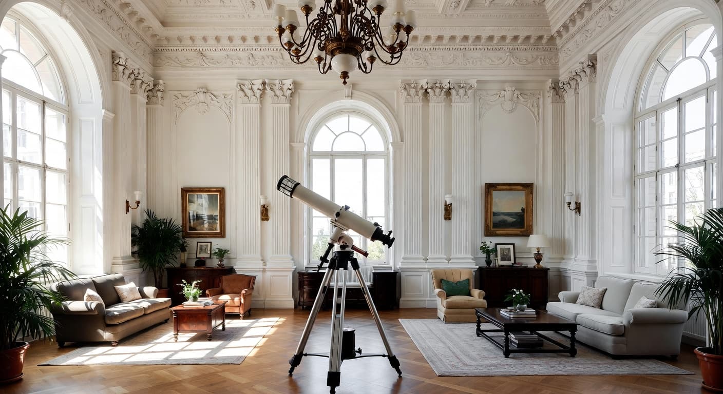 Neoclassical observatory interior design - featuring neoclassical style furniture, decor, colors, and layout ideas for your observatory