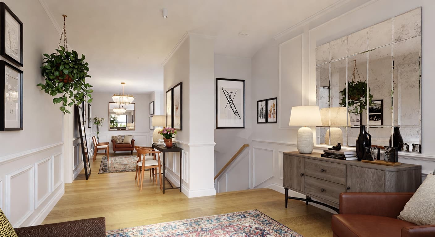 New Deco entryway interior design - featuring new deco style furniture, decor, colors, and layout ideas for your entryway