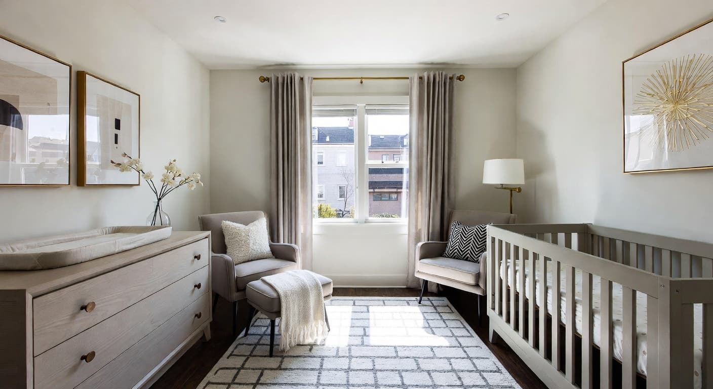 New Deco nursery interior design - featuring new deco style furniture, decor, colors, and layout ideas for your nursery