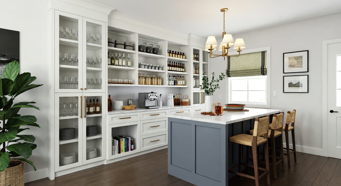 New Deco pantry interior design - featuring new deco style furniture, decor, colors, and layout ideas for your pantry