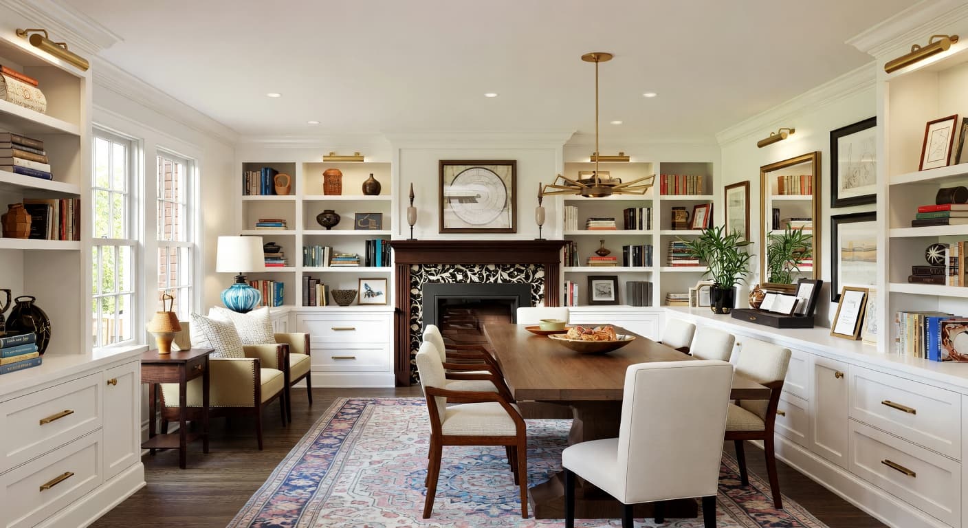 New Traditional craft room / studio interior design - featuring new traditional style furniture, decor, colors, and layout ideas for your craft room / studio