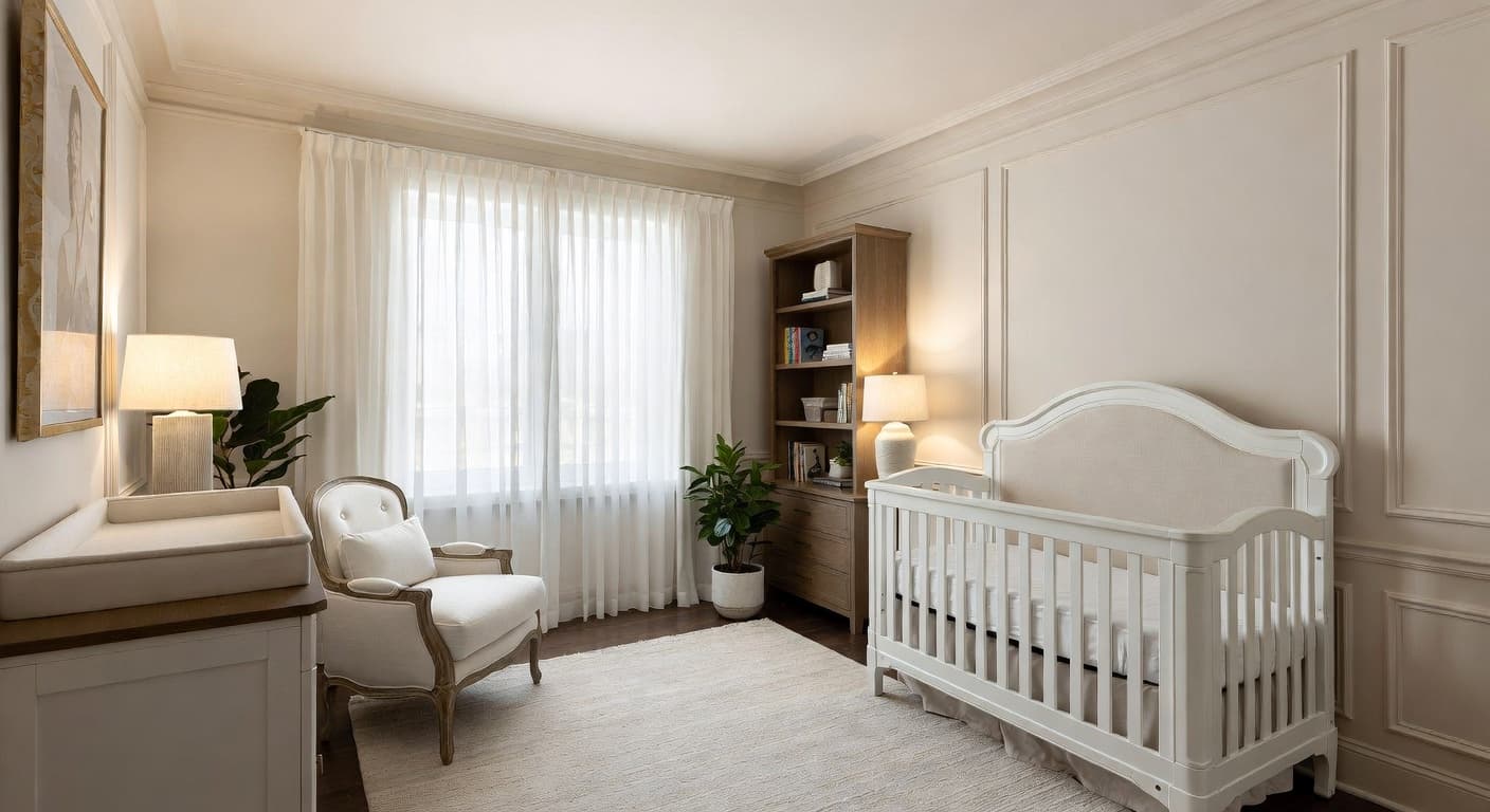 New Traditional nursery interior design - featuring new traditional style furniture, decor, colors, and layout ideas for your nursery