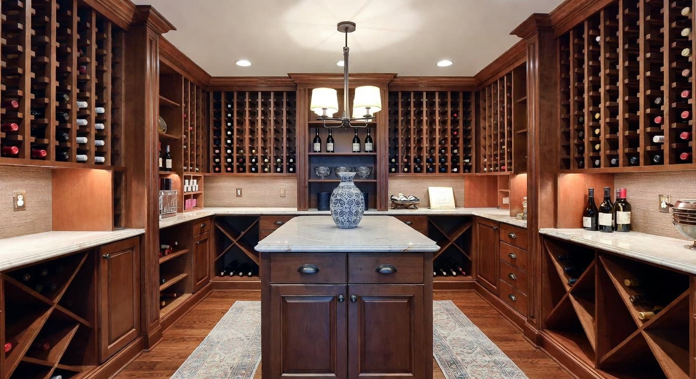 New Traditional wine cellar interior design - featuring new traditional style furniture, decor, colors, and layout ideas for your wine cellar