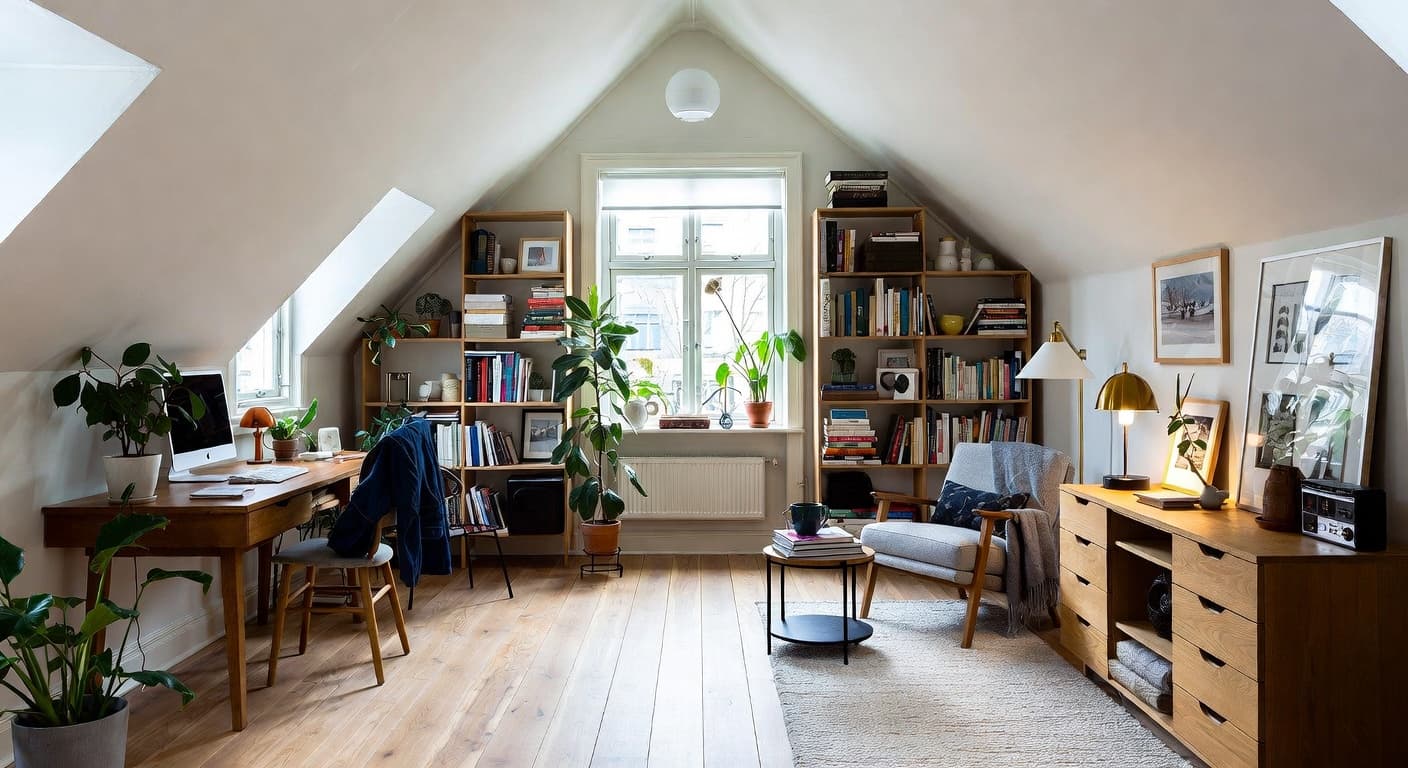 Nordic craft room / studio interior design - featuring nordic style furniture, decor, colors, and layout ideas for your craft room / studio