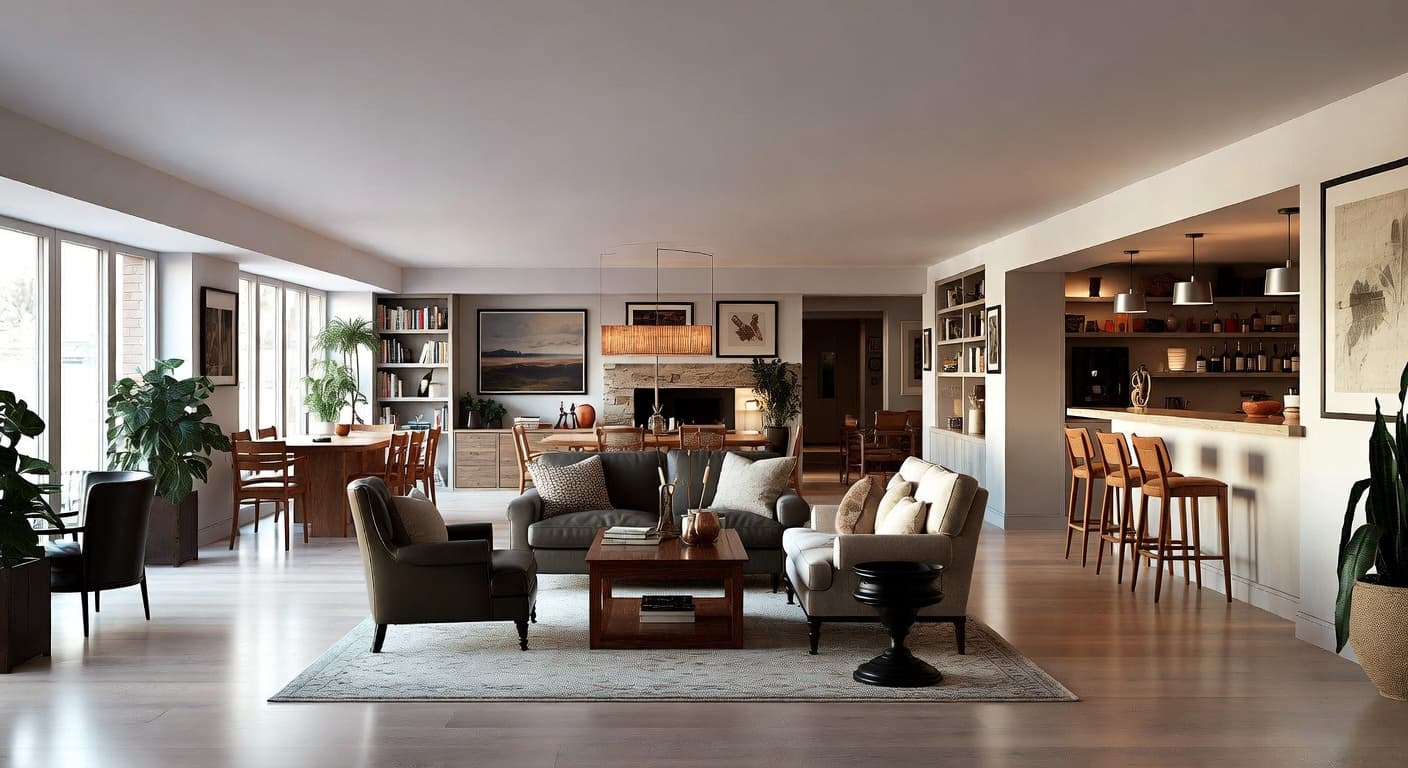 Nowstalgia basement interior design - featuring nowstalgia style furniture, decor, colors, and layout ideas for your basement