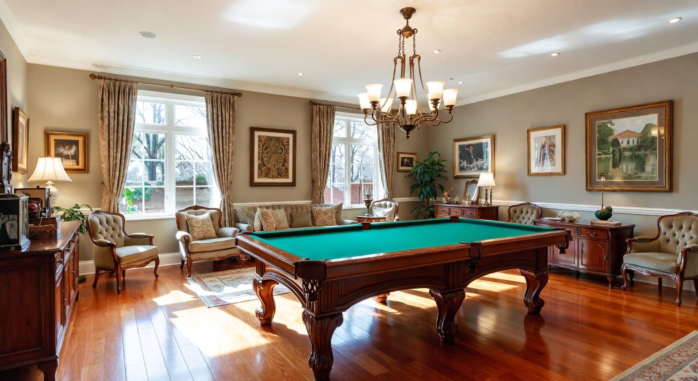 Nowstalgia billiards room interior design - featuring nowstalgia style furniture, decor, colors, and layout ideas for your billiards room