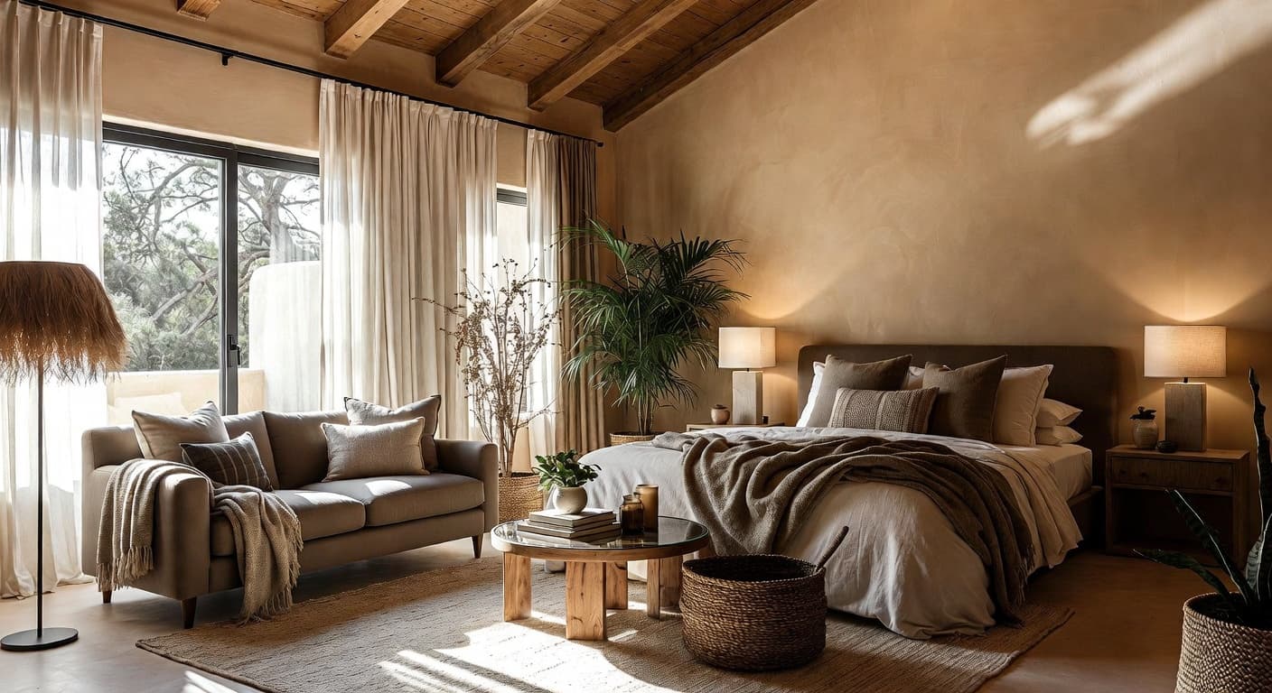 Organic Modern guest room interior design - featuring organic modern style furniture, decor, colors, and layout ideas for your guest room