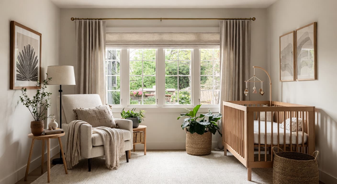 Organic Modern nursery interior design - featuring organic modern style furniture, decor, colors, and layout ideas for your nursery