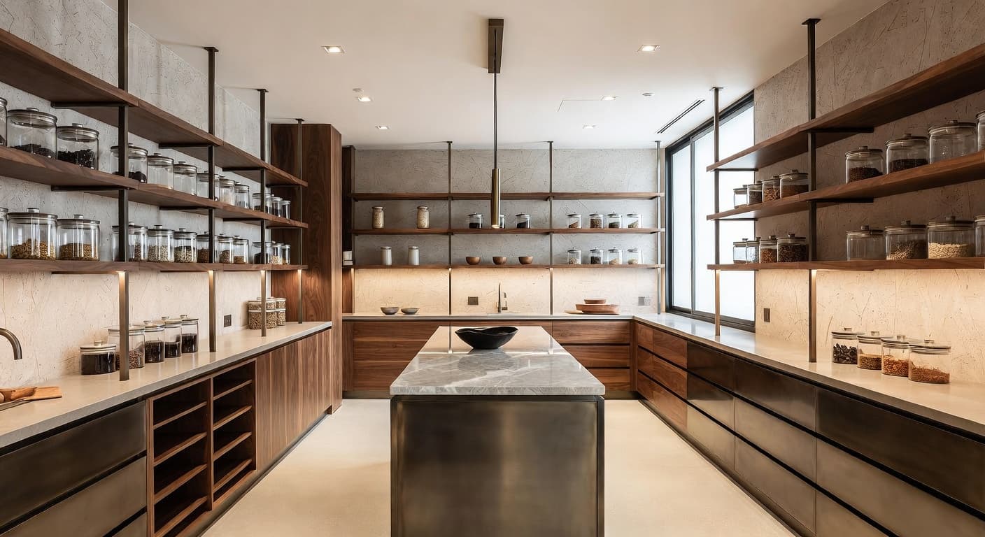 Organic Modern pantry interior design - featuring organic modern style furniture, decor, colors, and layout ideas for your pantry