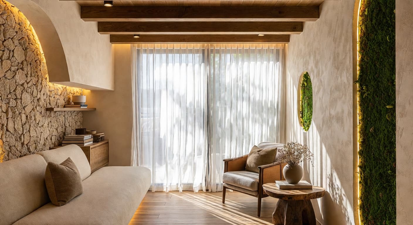 Organic Modern reading nook interior design - featuring organic modern style furniture, decor, colors, and layout ideas for your reading nook