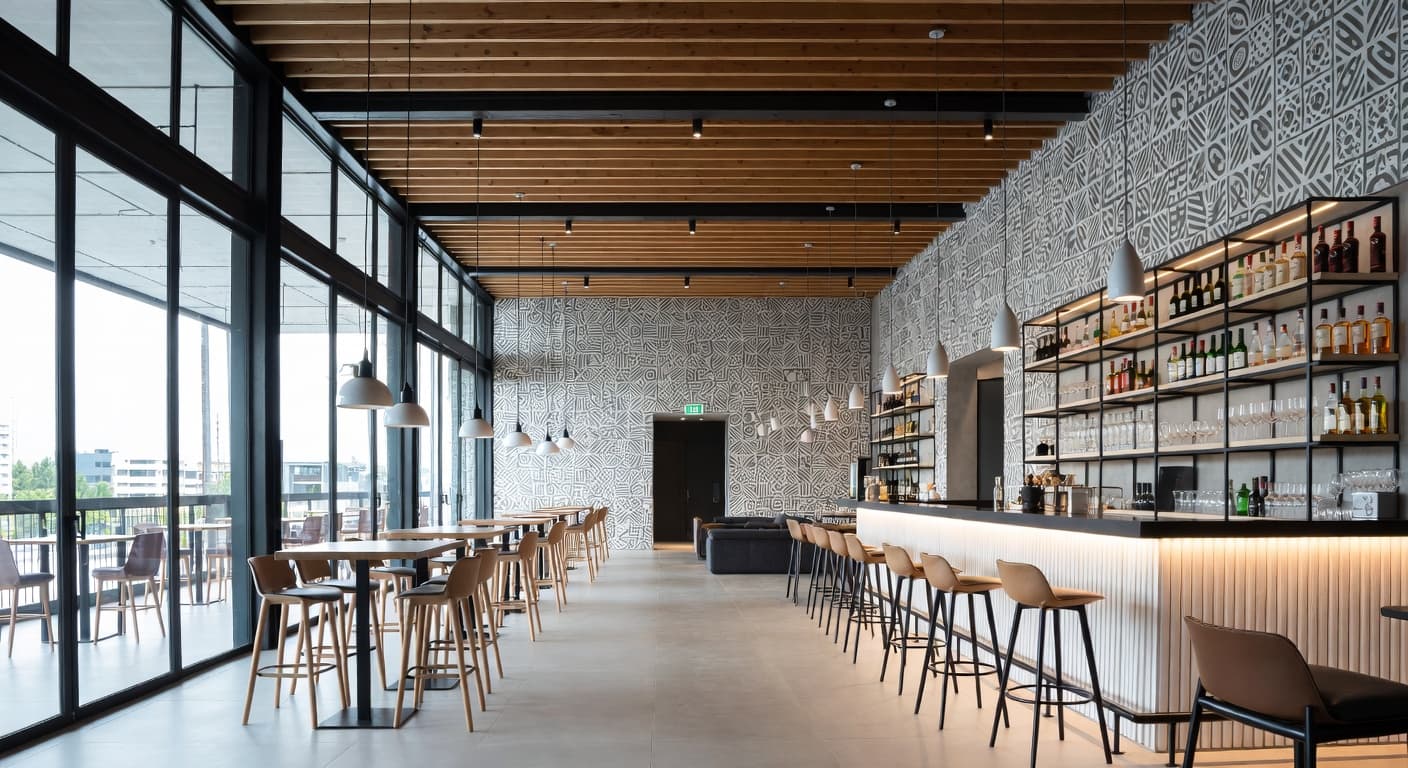 Parametric bar room interior design - featuring parametric style furniture, decor, colors, and layout ideas for your bar room