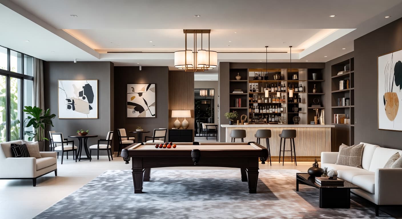 Parametric billiards room interior design - featuring parametric style furniture, decor, colors, and layout ideas for your billiards room