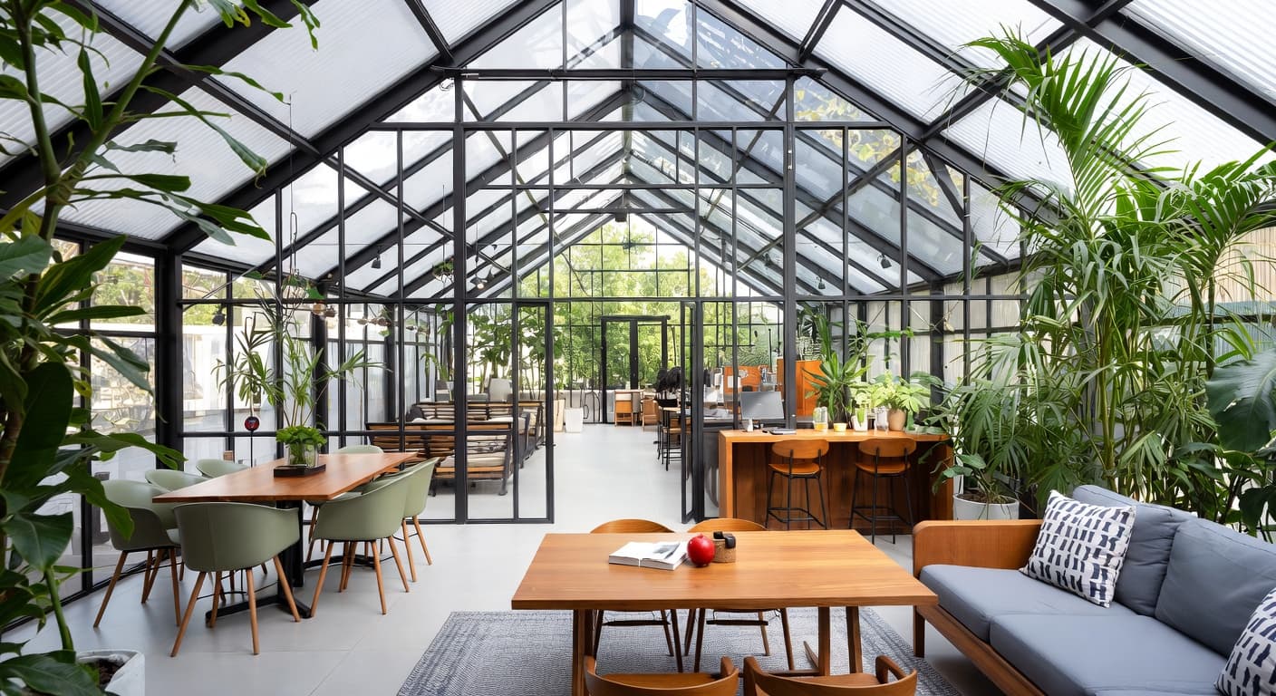 Parametric greenhouse interior design - featuring parametric style furniture, decor, colors, and layout ideas for your greenhouse