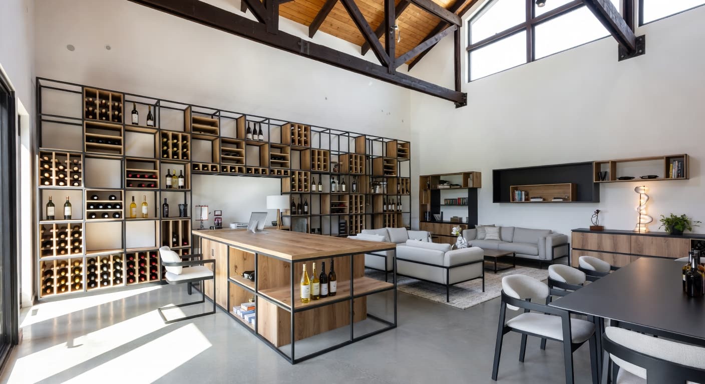 Parametric wine cellar interior design - featuring parametric style furniture, decor, colors, and layout ideas for your wine cellar