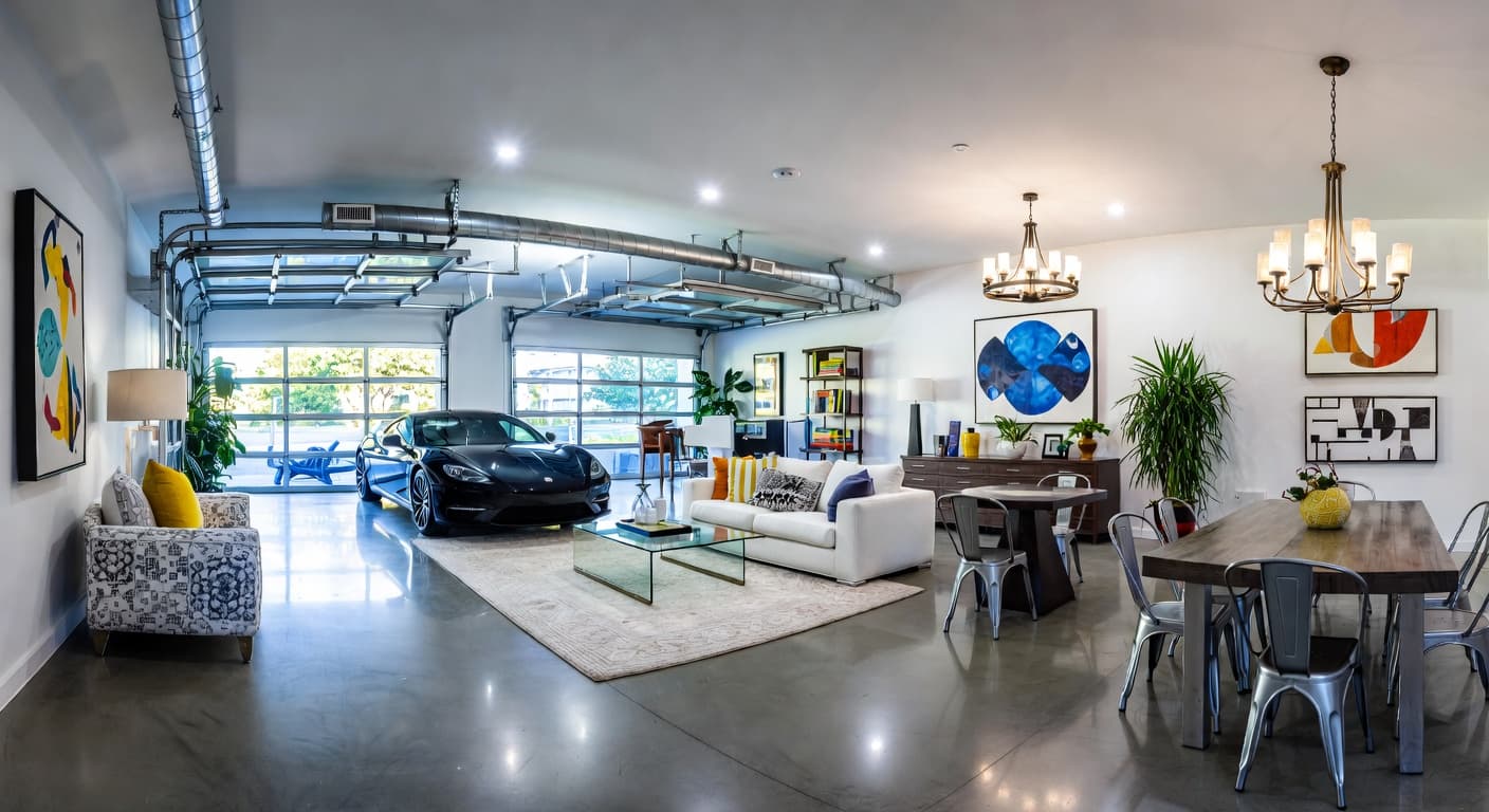 Postmodern garage interior interior design - featuring postmodern style furniture, decor, colors, and layout ideas for your garage interior