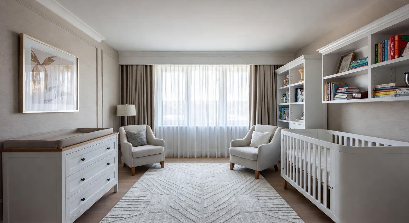 Postmodern nursery interior design - featuring postmodern style furniture, decor, colors, and layout ideas for your nursery