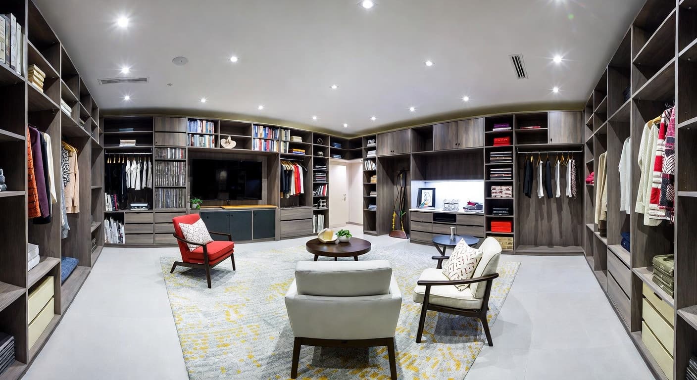 Postmodern storage room interior design - featuring postmodern style furniture, decor, colors, and layout ideas for your storage room