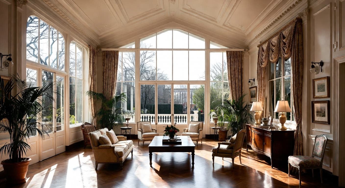 Regency greenhouse interior design - featuring regency style furniture, decor, colors, and layout ideas for your greenhouse