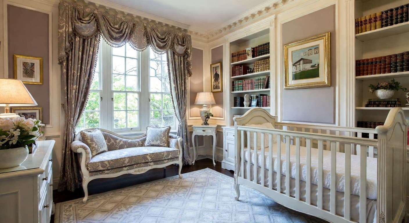 Regency nursery interior design - featuring regency style furniture, decor, colors, and layout ideas for your nursery