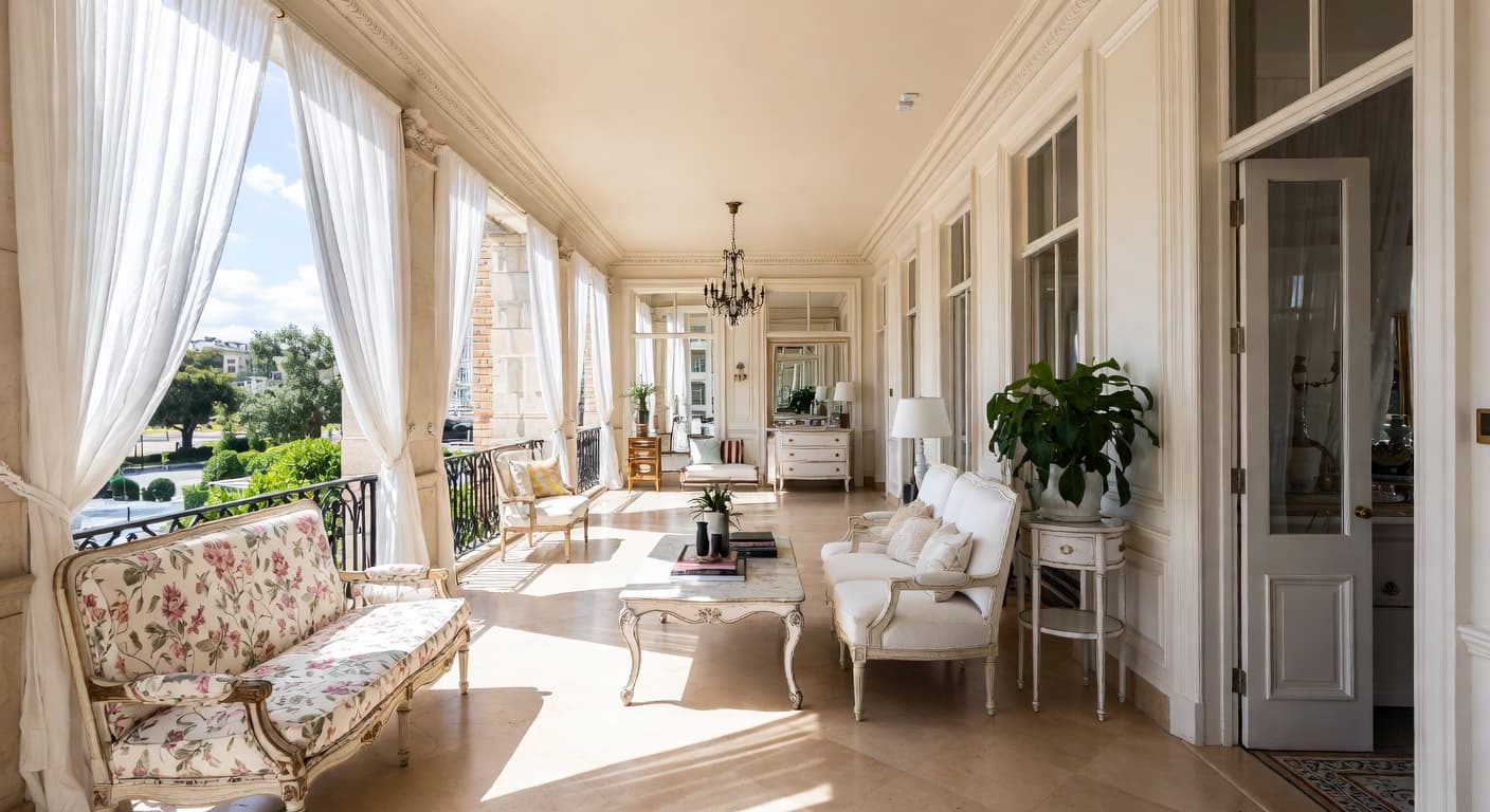 Regency outdoor space interior design - featuring regency style furniture, decor, colors, and layout ideas for your outdoor space