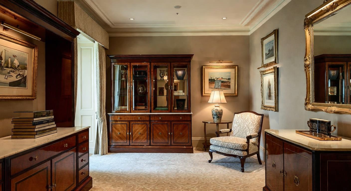 Regency storage room interior design - featuring regency style furniture, decor, colors, and layout ideas for your storage room