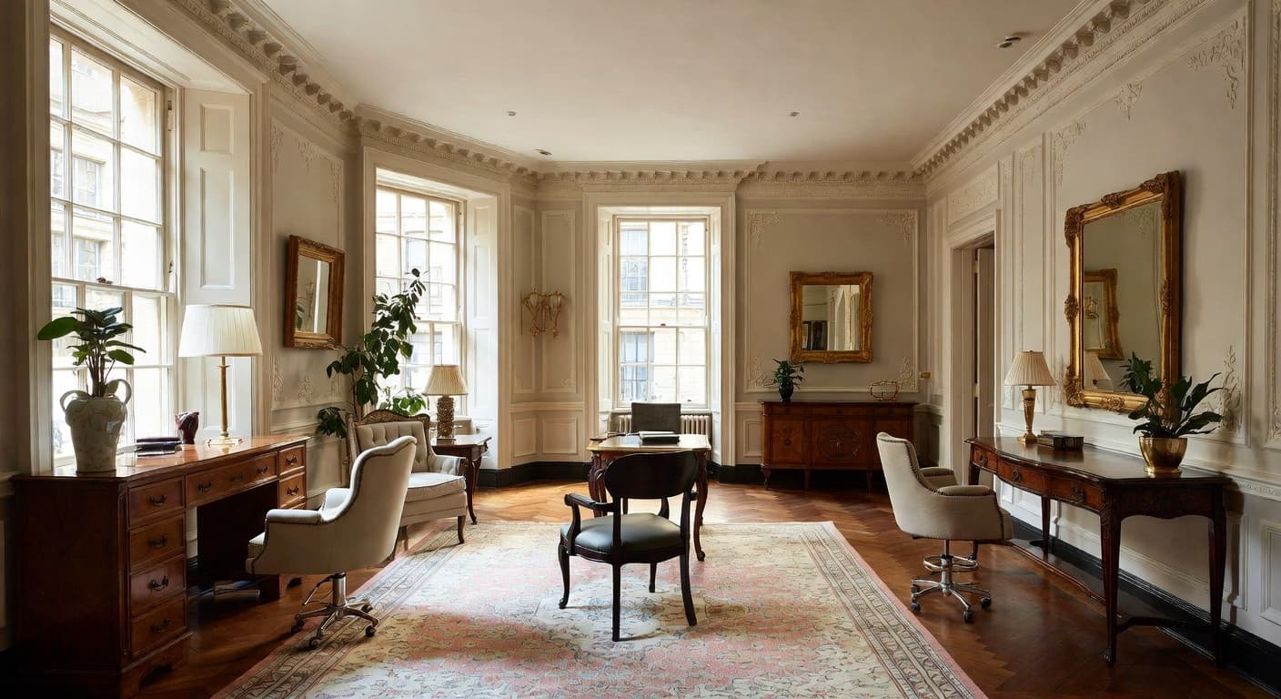 Regency workshop interior design - featuring regency style furniture, decor, colors, and layout ideas for your workshop