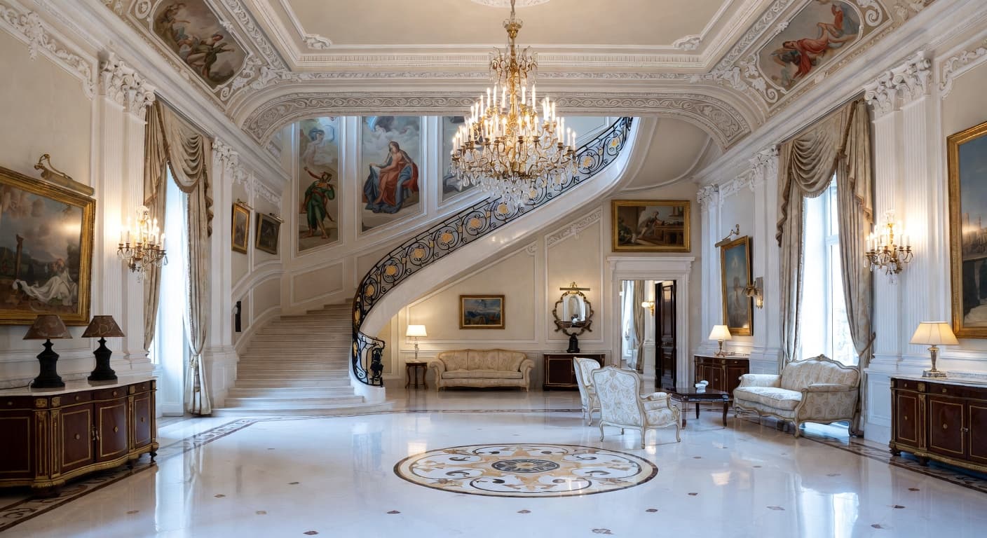 Renaissance Revival entryway interior design - featuring renaissance revival style furniture, decor, colors, and layout ideas for your entryway