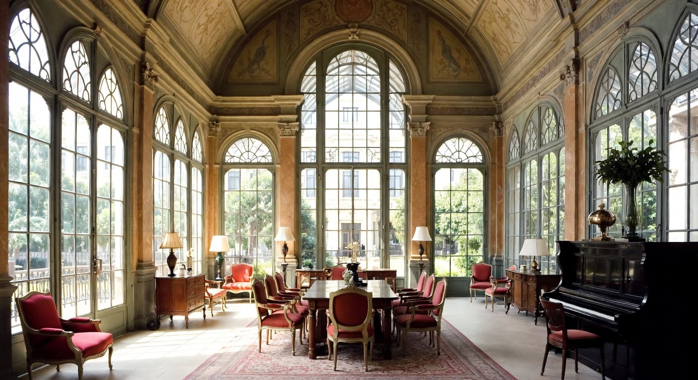 Renaissance Revival greenhouse interior design - featuring renaissance revival style furniture, decor, colors, and layout ideas for your greenhouse