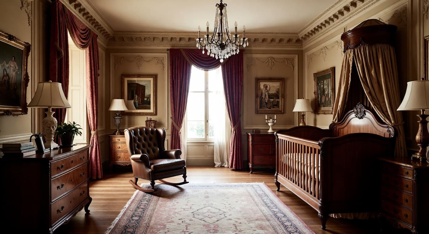 Renaissance Revival nursery interior design - featuring renaissance revival style furniture, decor, colors, and layout ideas for your nursery