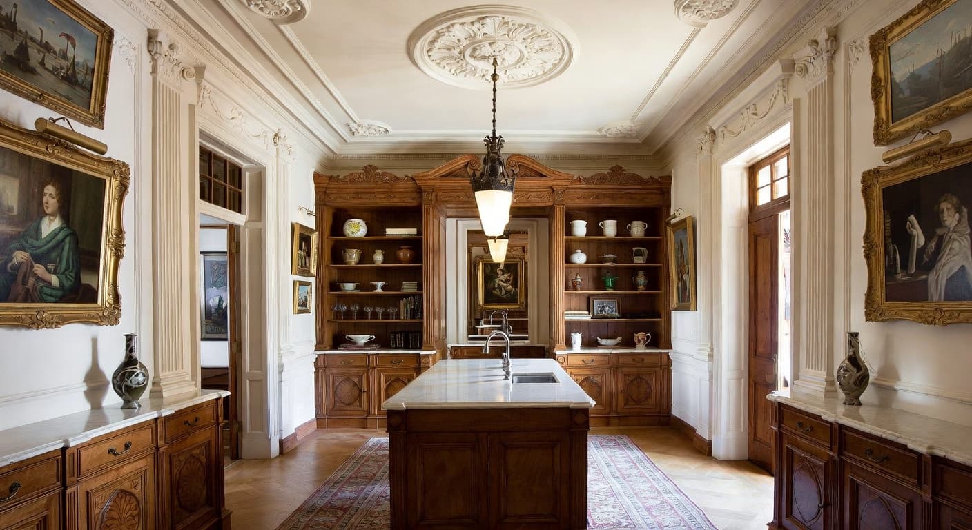 Renaissance Revival pantry interior design - featuring renaissance revival style furniture, decor, colors, and layout ideas for your pantry