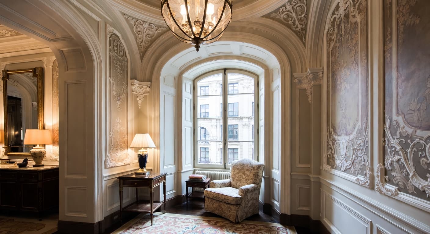 Renaissance Revival reading nook interior design - featuring renaissance revival style furniture, decor, colors, and layout ideas for your reading nook