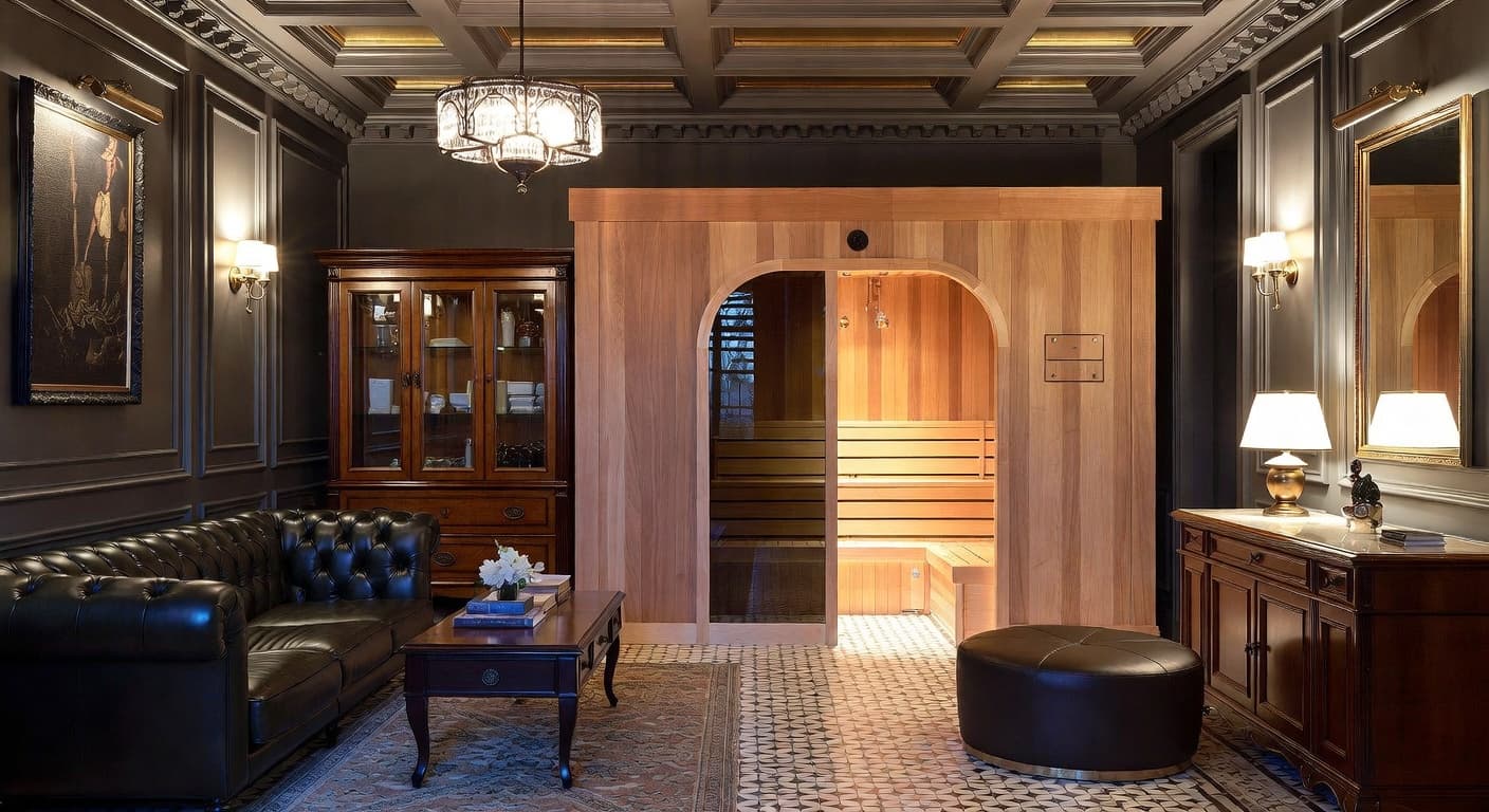 Renaissance Revival sauna / spa room interior design - featuring renaissance revival style furniture, decor, colors, and layout ideas for your sauna / spa room