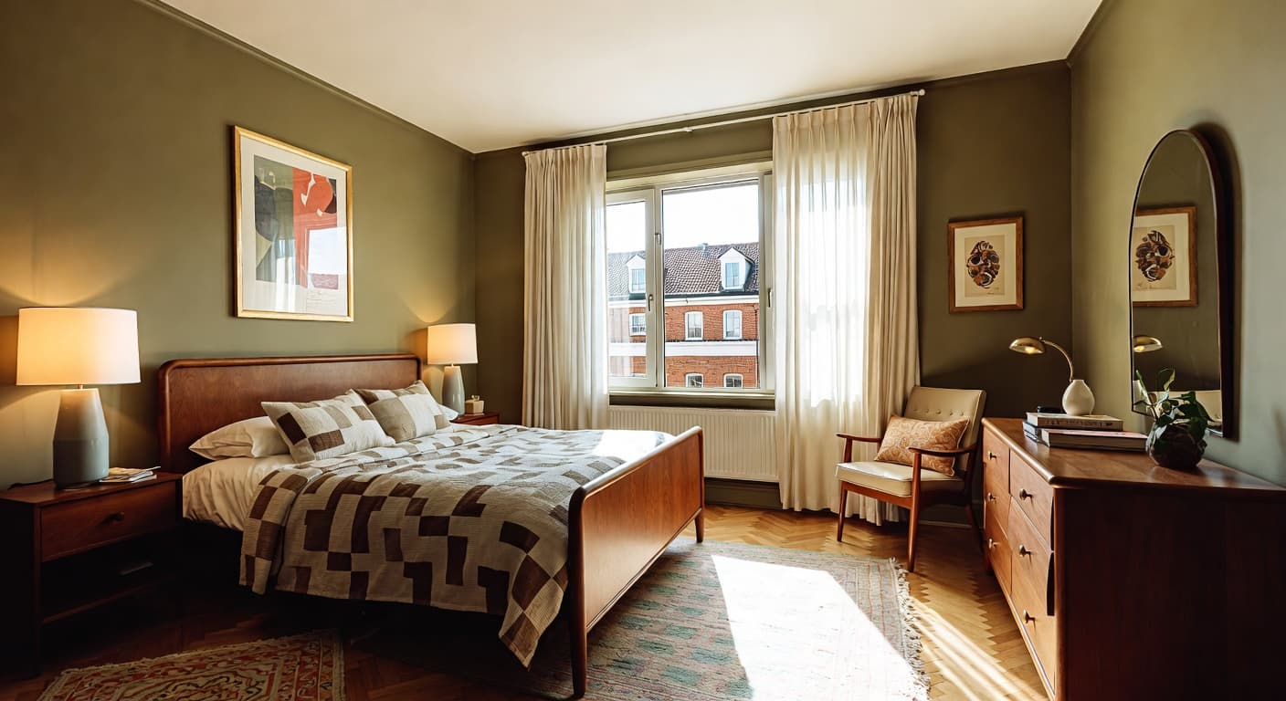 Retro guest room interior design - featuring retro style furniture, decor, colors, and layout ideas for your guest room