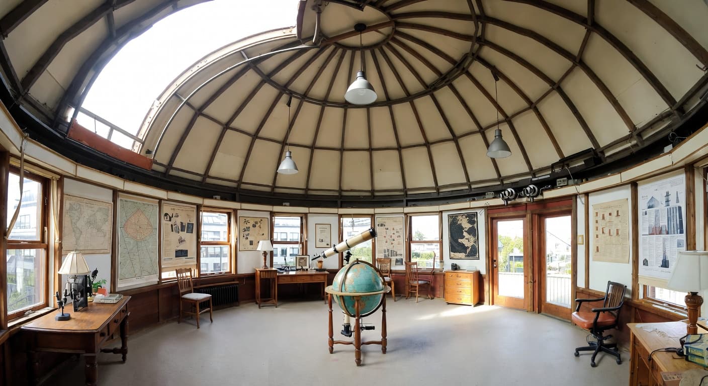 Retro observatory interior design - featuring retro style furniture, decor, colors, and layout ideas for your observatory