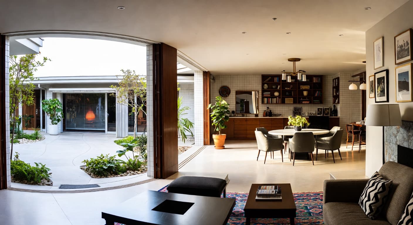 Retro outdoor space interior design - featuring retro style furniture, decor, colors, and layout ideas for your outdoor space