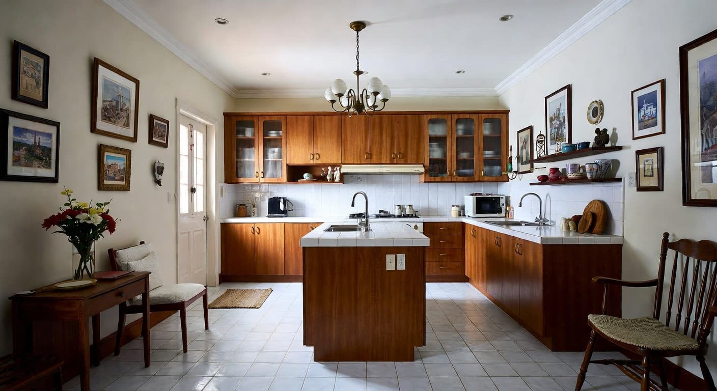 Retro utility room interior design - featuring retro style furniture, decor, colors, and layout ideas for your utility room